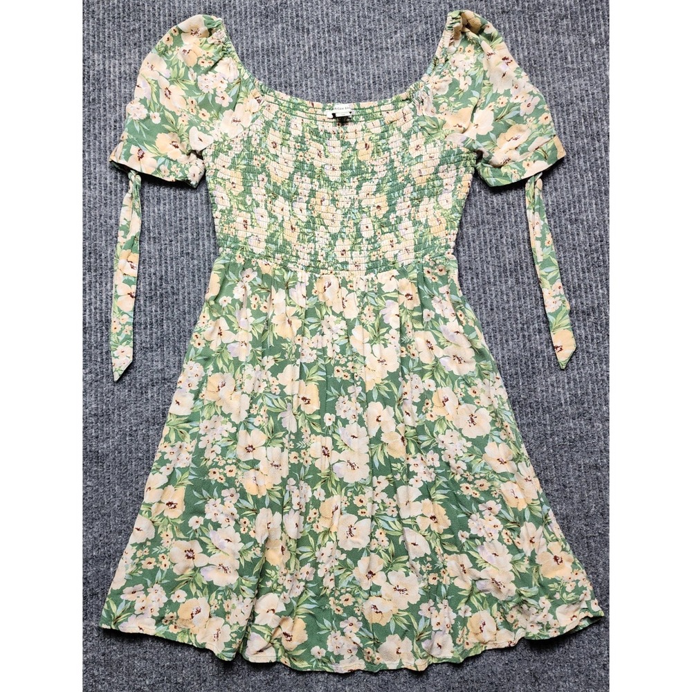 American Eagle Green Floral Smocked Mini Dress Puff Sleeve XS